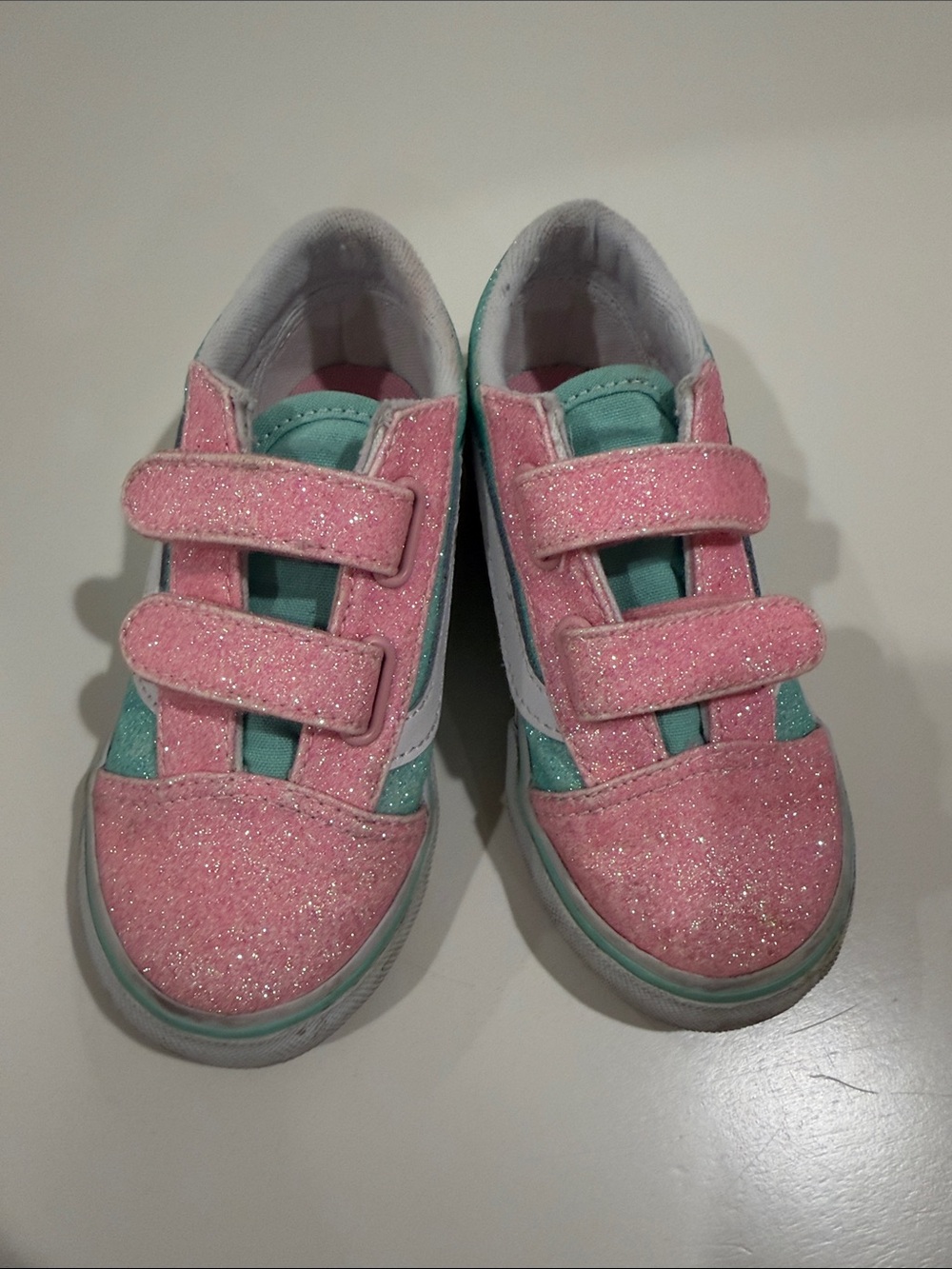 Vans Kids Pink Glitter & Teal Velcro Sneakers